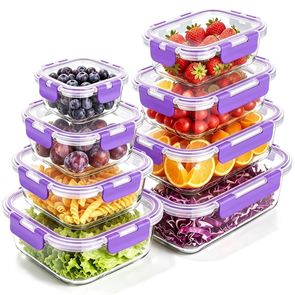 TAIMASI 16 Pack Borosilicate Glass Food Storage Containers with Lids, Airtight Leak Proof Snap Lock Glass Meal Prep Containers, Microwave Oven Freezer Dishwasher Safe, BPA Free Kitchen Storage Set