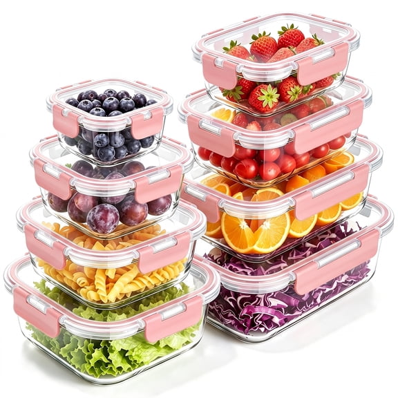 TAIMASI 16 Pack Borosilicate Glass Food Storage Containers with Lids, Airtight Leak Proof Snap Lock Glass Meal Prep Containers, Microwave Oven Freezer Dishwasher Safe, BPA Free Kitchen Storage Set