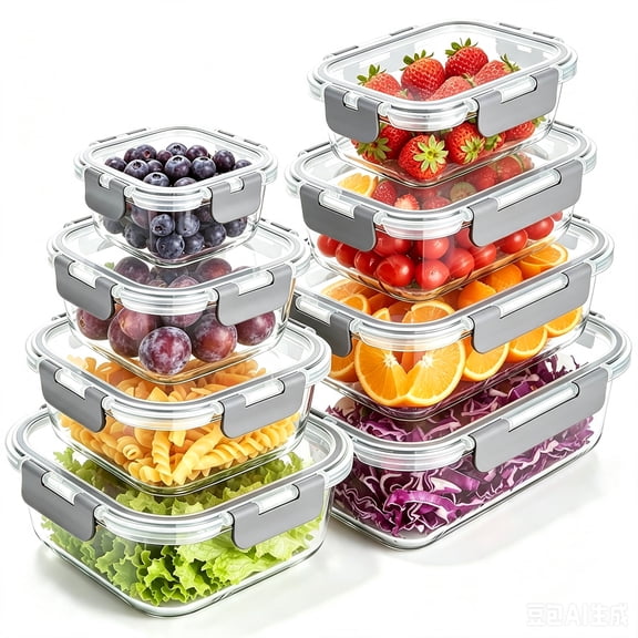 TAIMASI 16 Pack Borosilicate Glass Food Storage Containers with Lids, Airtight Leak Proof Snap Lock Glass Meal Prep Containers, Microwave Oven Freezer Dishwasher Safe, BPA Free Kitchen Storage Set