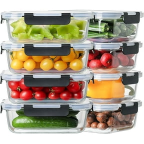 TAIMASI 16 Pcs Glass Food Storage Containers Set, 36oz Large Glass Meal Prep Containers with Leak Proof Snap Lock Lids, Airtight Bento lunch Boxes, Black