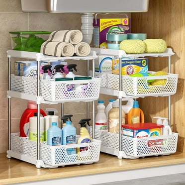 TAIMASI Pull-Out 3 Tier Bathroom Organizers and Storage, Under Sink Organizer, Kitchen Cabinet Organizer Gray, 2 (Count)