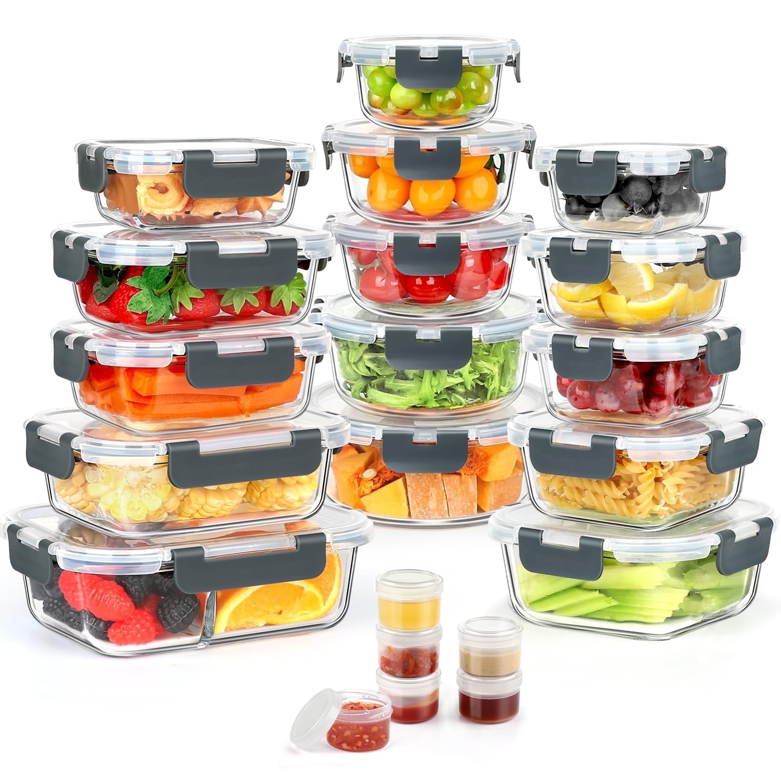 TAIMASI 21 Set Glass Food Storage Containers with Snap Locking Lids Set, Glass Meal Prep Containers, 21 Containers & 21 Lids, Grey - Walmart.com