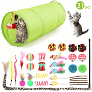 TAIMASI 31 Pcs Cat Toys Kitten Toys, Assorted Interactive Cat Toys Set with Collapsible Cat Tunnel, Teaser Wand, Fluffy Mouse Toy, Crinkle Balls