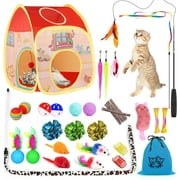TAIMASI 34Pcs Cat Toys Kitten Toys, Interactive Kitty Toys with Collapsible Cat Tunnels Tent, Cat Wand Catnip Feather Teaser