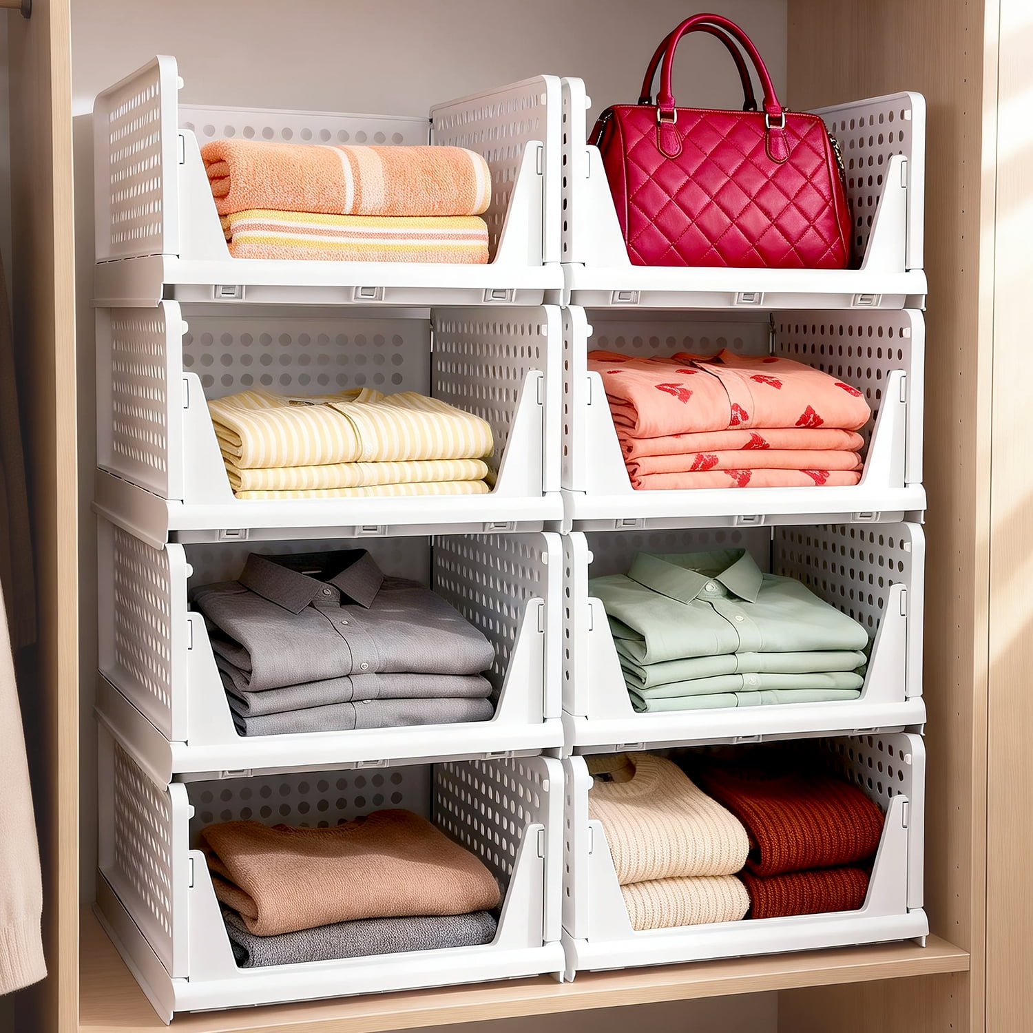 Taimasi 5 Pack Stackable Closet Storage Basket, Multifunctional