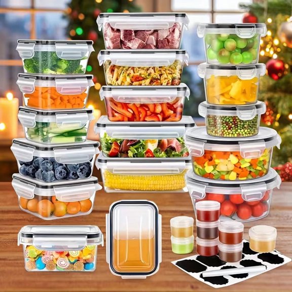 TAIMASI 50PCS Food Storage Containers with Lids, Value Pack Plastic Meal Prep Containers with Labels & Marker, Airtight Leakproof Stackable Food Containers Set for Kitchen Organization, Lunch