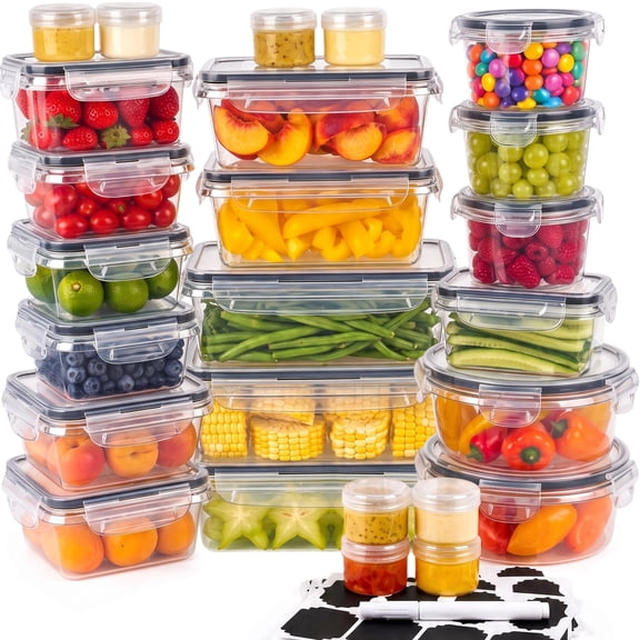 TAIMASI 50PCS Plastic Food Storage Containers with Lids, Value Pack Meal Prep Containers with Labels & Marker, Airtight Leakproof Stackable Food Containers Set for Kitchen Organization, Lunch