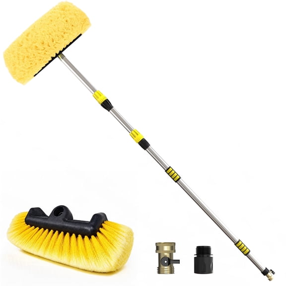 TAIMIGOO 12FT Car Wash Brush with Long Handle, 12-Inch Soft Bristle Car Cleaning Brush for Cleaning RV, Truck, Boat, Solar Panels, Yellow