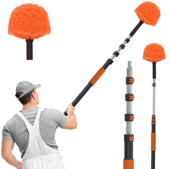 TAIMIGOO 12FT Cobweb Duster with Extension Pole, High Ceiling Long Duster with 3-12FT Telescoping Pole, Spider Web Brush for Indoor Outdoor Use