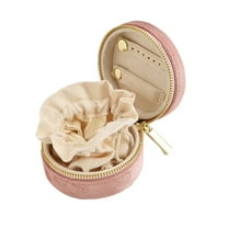 TAIMY Round Travel Jewelry Box Organizer for Women, Ring Earring and Necklace Storage Case with Zipper, Compact Jewelry Box（Pink）