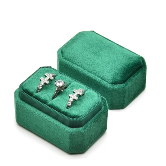 TAIMY Velvet Ring Box, 3-Slot Ring Jewelry Box, Vintage Ring Display Stand with Removable Lid, Suitable for Proposals, Engagements, and Wedding Ceremonies(Green)