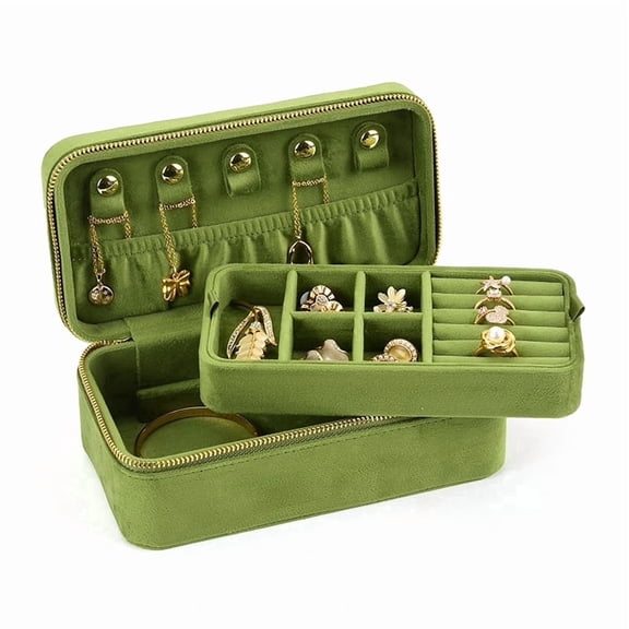 TAIMY Women's Jewelry Box, Double-Layer Travel Organizer, Portable Display Case for Rings, Earrings, Necklaces, and Bracelets (Green)