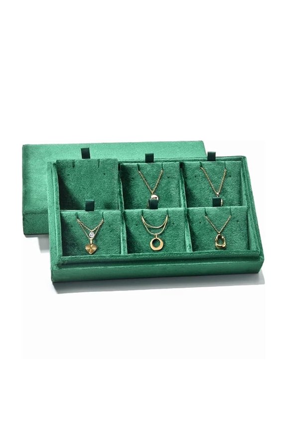 Necklace Jewelry Box, Velvet Display Storage Case, Six-Compartment Pendant Display Tray with Removable Pads,Gift for Daughter, Girlfriend, Mom (Green)