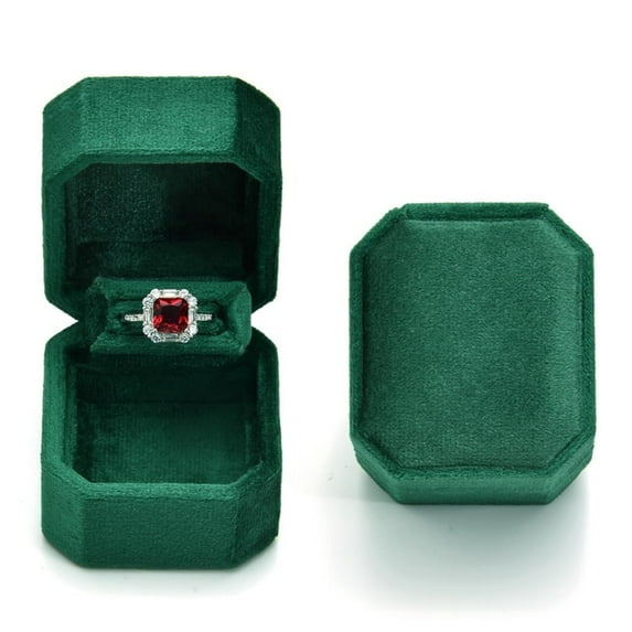 TAIMY Octagonal Velvet Proposal Ring Box, Single Slot Engagement Ring Box with Raised Ring Slot, Luxury Wedding Jewelry Gift Box (green)