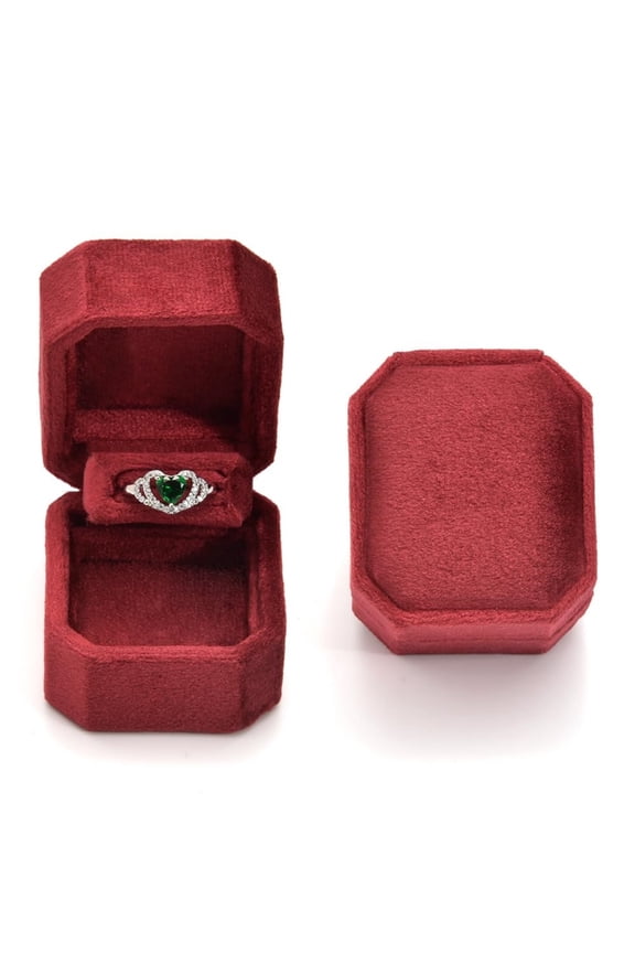 Octagonal Velvet Proposal Ring Box, Single Slot Engagement Ring Box with Raised Ring Slot, Luxury Wedding Jewelry Gift Box (Red)