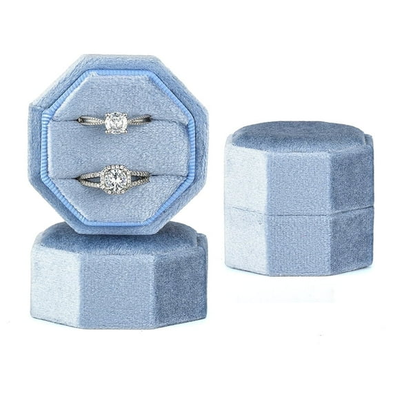TAIMY Velvet Jewelry Ring Box, double-slotted octagonal ring gift box,  Small Velvet Ring Gift Box,  for Wedding, Proposal, Engagement(blue)