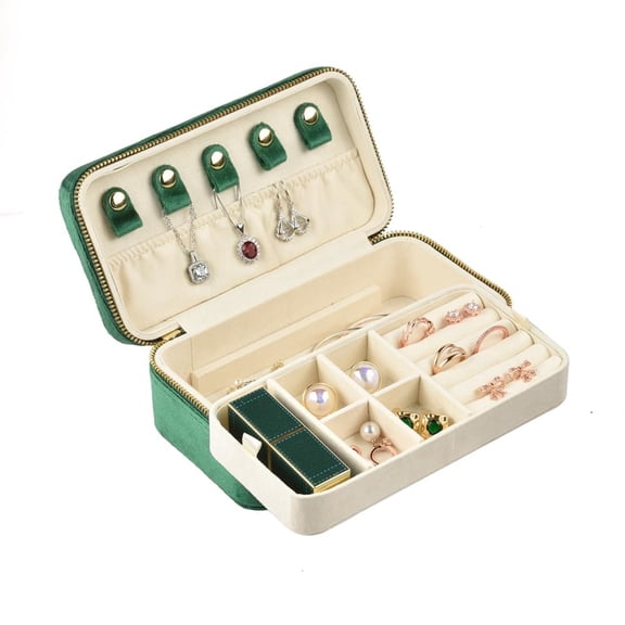 TAIMY Travel Jewelry Box, Double-Layer Jewelry Organizer, Portable Jewelry Storage Case for Rings, Earrings, and Necklaces(Dark Emerald)