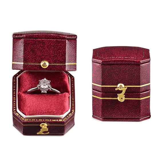 TAIMY Jewelry Ring Box, Vintage Octagonal Ring Box, Velvet Jewelry Box, perfect for proposals, engagements, and weddings(Red)