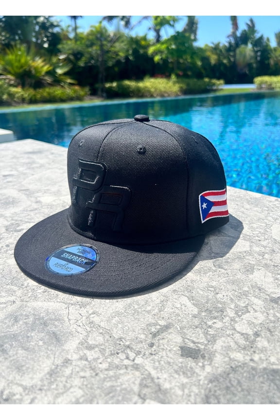 Puerto Rico Snapback Hat Black 3D Embroidered PR Logo Flat Brim Cap with Flag Patch | Adjustable Baseball Hat for Men Women Streetwear