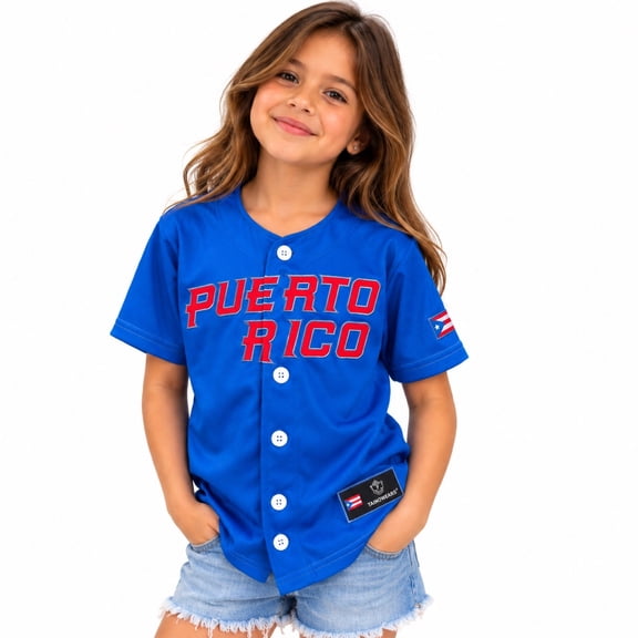 TAINOWEARS Puerto Rico Baseball Embroidery Jersey for children, Baseball # 21 Boricua Blue, button Jersey Short Sleeve for boys and girls