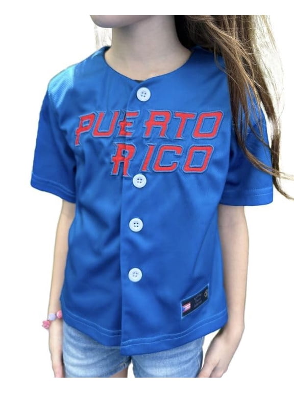 Puerto Rico Baseball Embroidery Jersey for children, Baseball # 21 Boricua Blue, button Jersey Short Sleeve for boys and girls