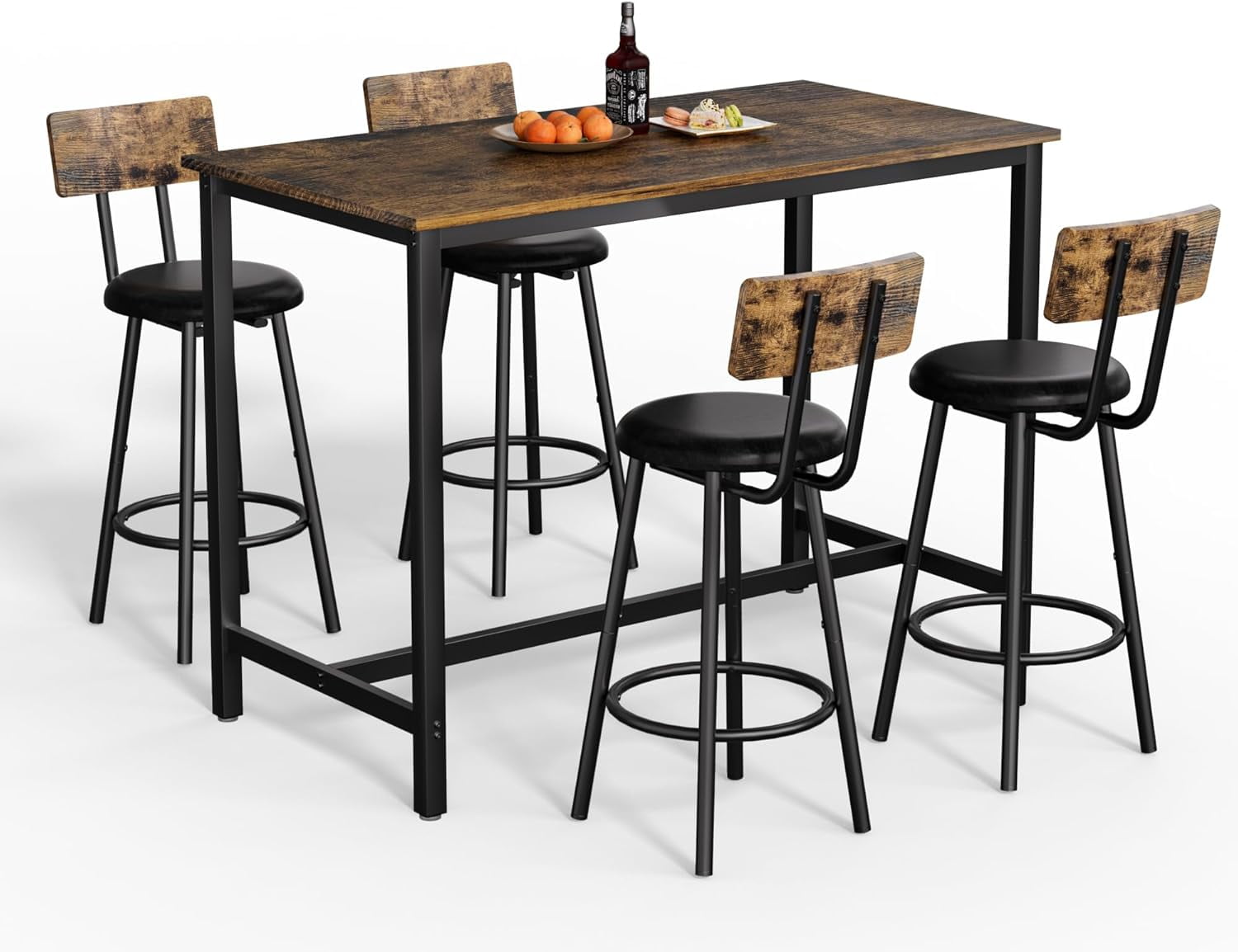 TAINTAI Kitchen Table Set for 4, Industrial Bistro Bar Height Table and ...