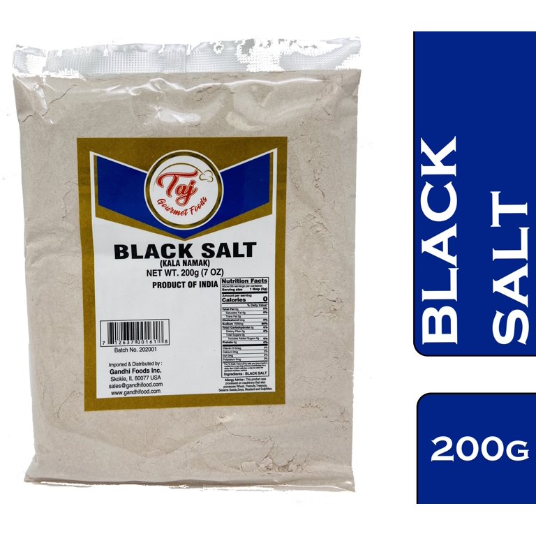 TAJ Premium Indian Black Salt Powder, Kala Namak, 200 grams 