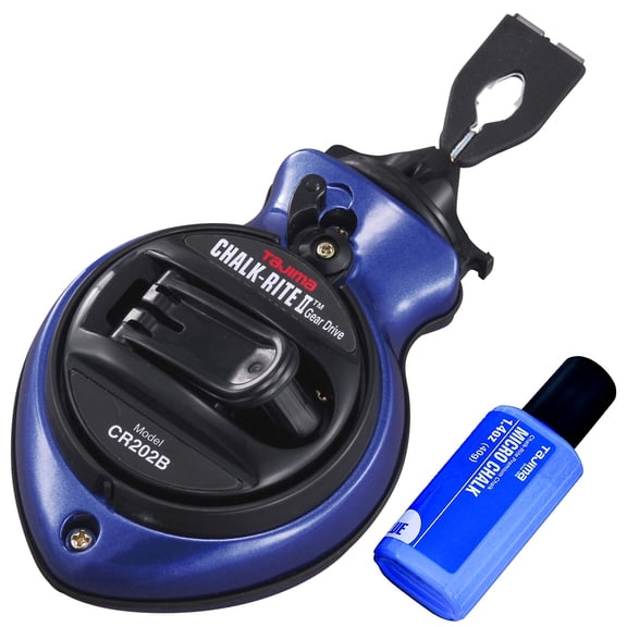 TAJIMA Chalk Line - Chalk-Rite II Chalk Box with Ultra Thin 0.5mm Snap Line & Five Gear Quick Retrieval - CR202B-P