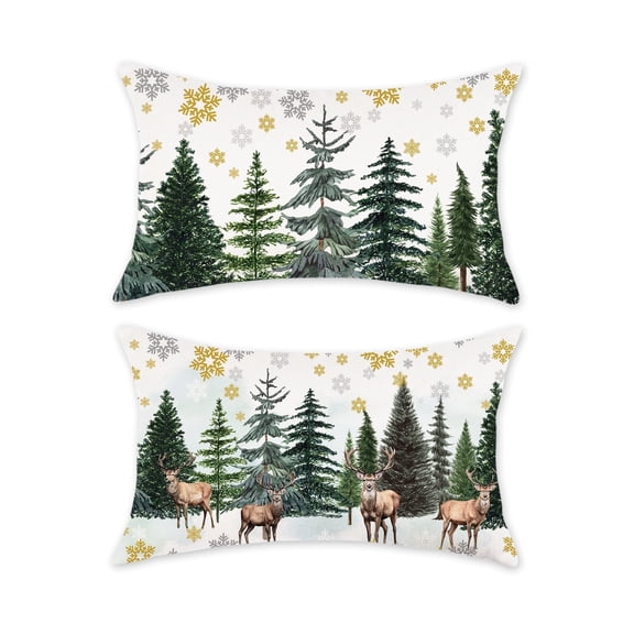 TAJWE Christmas Throw Pillow Covers Reindeer Snowflake Xmas Tree Pillowcases Farmhouse Winter Holiday Decorative Cushion Cases for Sofa Couch Living Room Home Décor 12x20 Inches Set of 2