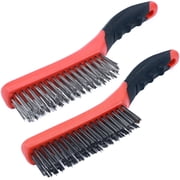TAKAVU Wire Brush Set, 2 Pack Heavy Duty Scratch Brushes with Carbon Steel and Stainless Steel Bristles, Curved Plastic Handles for Rust, Paint, Welding Slag and Metal Cleaning
