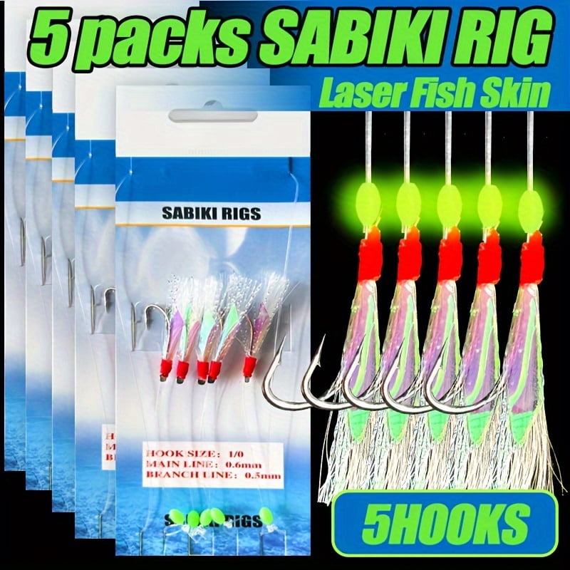 TAKBAS 1/3/5Packs Sabiki Rigs Saltwater, Fish Skin Mackerel Feathers