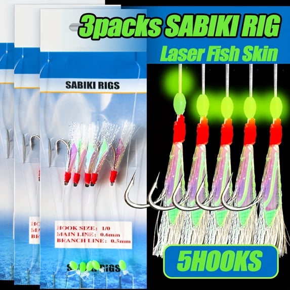 Chance Rigs TAKBAS 1/3/5Packs Sabiki Rigs Saltwater, Fish Skin Mackerel Feathers ...