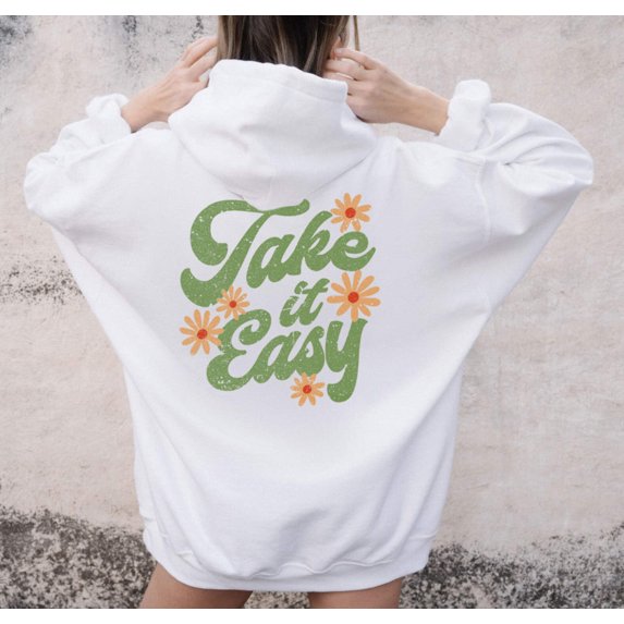 TAKE IT EASY Graphic Unisex Fleece Hooded Sweatshirt