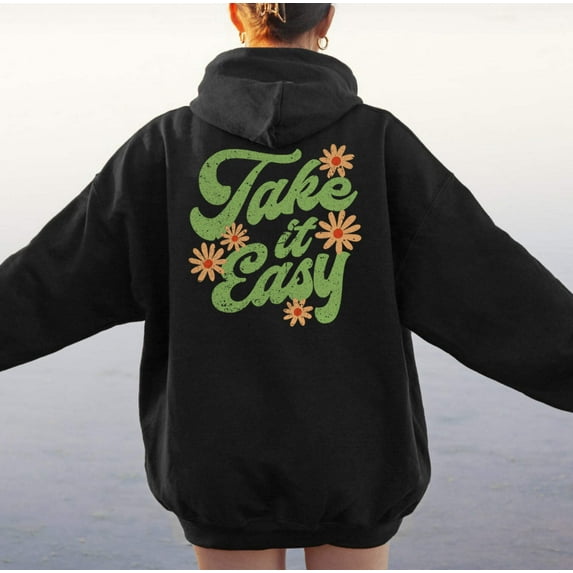 TAKE IT EASY Graphic Unisex Fleece Hooded Sweatshirt