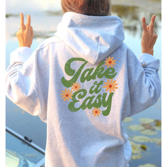 TAKE IT EASY Graphic Unisex Fleece Hooded Sweatshirt