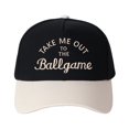 thumbnail image 1 of TAKE ME OUT TO THE Ballgame Letter Embroidered Color Block Trucker Hat Unisex Adjustable Cotton Breathable Fashion Cap for Travel Daily Wear, 1 of 11