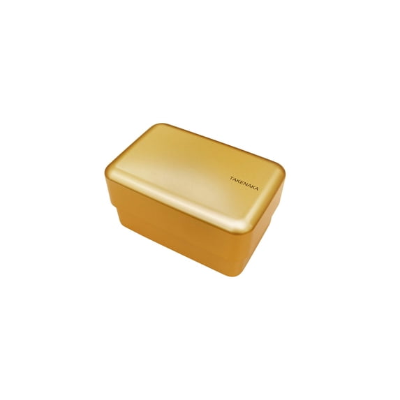 TAKENAKA Bento Nibble Box, Eco-Friendly Lunch Box Made in Japan, BPA and Reed Free, 100% Recycle Plastic Bottle Use, Microwave and Dishwasher Safe, Bento Box (Gold *Band: Orange) C104