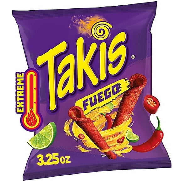 Takis Fuego Rolled Tortilla Chips 20 Pack Bulk Case, 3.25 oz Each | Extreme Hot Chili & Lime Snack