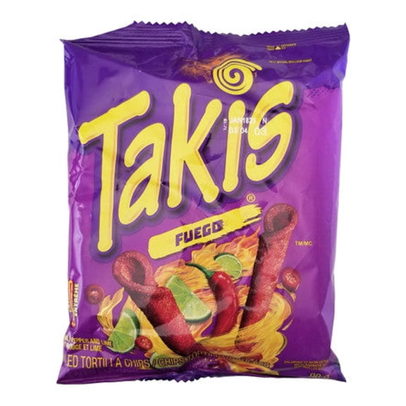 TAKIS Fuego Chili Pepper & Lime Rolled Tortilla Chips, 90g/3.15 oz