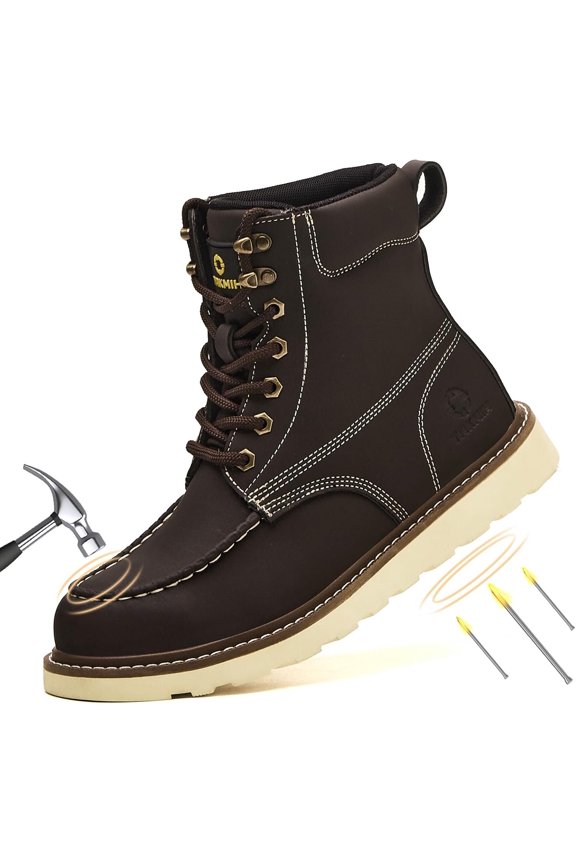 TAKMHI Steel  Boots For Men 6 Inch  Moc  Work Boots Comfortable Lightweight Safety  Shoes Indestructible Non Slip Puncture Resistant Industrial Construction Boot