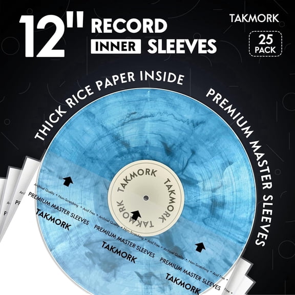 TAKMORK 12" Anti-Static Vinyl Record Inner Sleeves, 3-Layer Rice Paper & Polyethylene LP Protective Covers, Acid-Free, 25 Pack