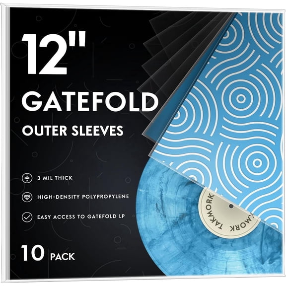 TAKMORK 12" Gatefold Vinyl Record Outer Sleeves, 3 Mil High-Density Plastic LP Album Cover Protectors for Double LPs, 10 Pack