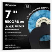 TAKMORK 7" Vinyl Record Inner Sleeves, 80g Heavyweight Black Paper Protective Inserts for 45 RPM Singles, Rounded Corners, 50 Pack