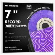 TAKMORK 7" Vinyl Record Outer Sleeves, Crystal Clear 3 Mil Thick Plastic Protective Covers for 45 RPM Singles, Flush-Cut for Easy Access, 200 Pack