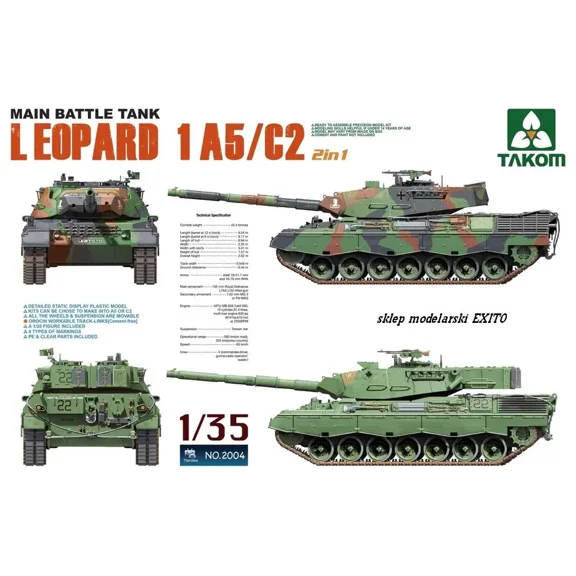 TAKOM 2004 1/35 Scale MAIN BATTLE TANK LEOP ARD 1A5/C2 2in1 Plastic model kit