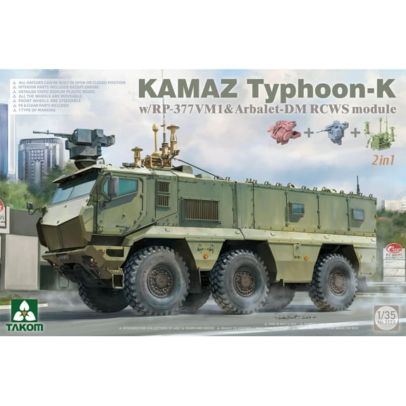 TAKOM 2173 1/35 KAMAZ Typhoon-K W/RP-377VM1& Arbalet-DM RCWS Module 2 IN 1 Model Kit