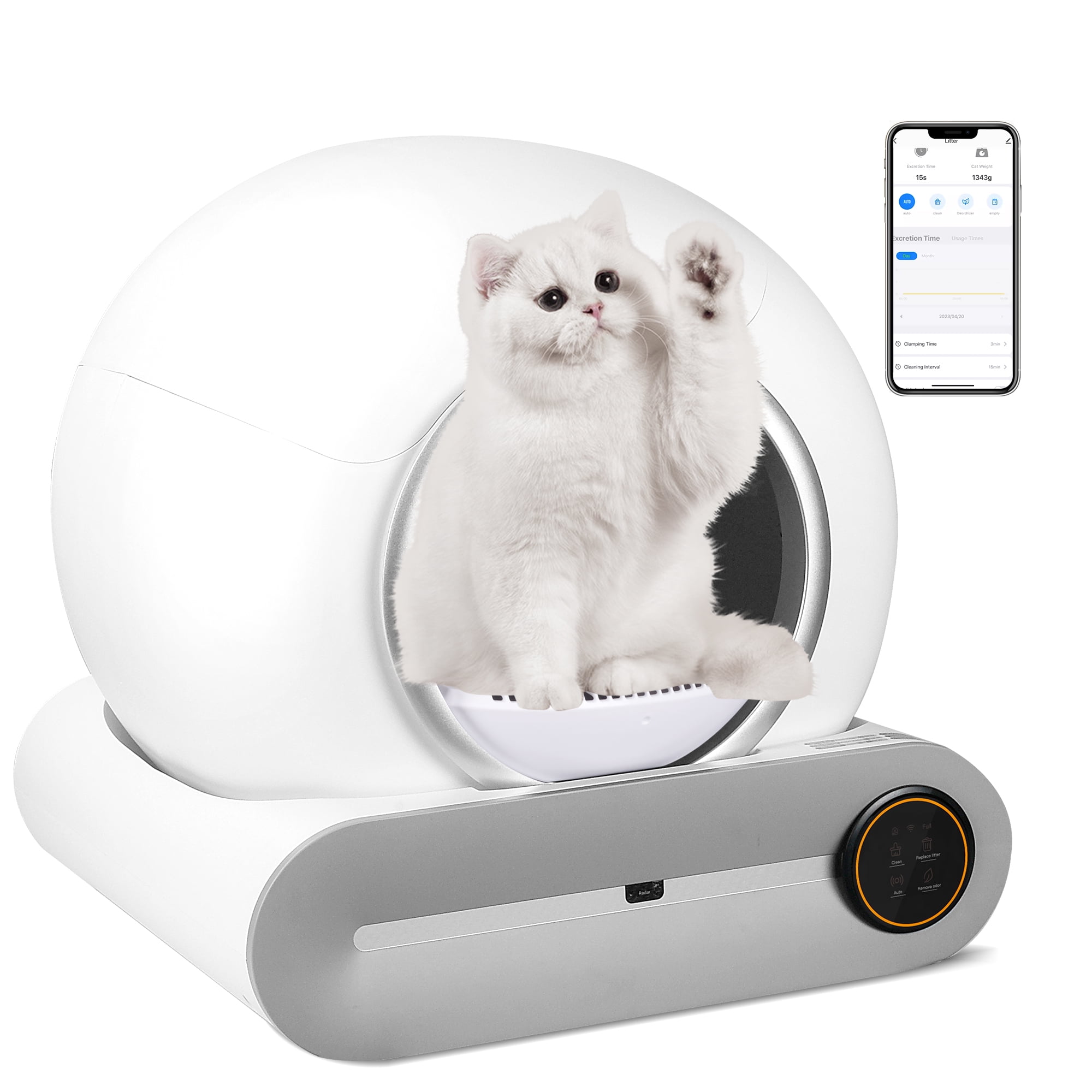 Walmart discounts of TAKOYI Automatic Cat Litter Box, Self Cleaning Scooping and Odor Removal, App Control Support WiFi, Intelligent Radar Smart Auto Litter Box with Liner