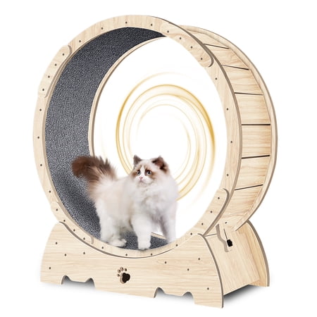 TAKOYI Cat Exercise Wheel, Cat Treadmill Wheel with Carpeted Runway for Daily Exercise, 37" Natural Wood Color