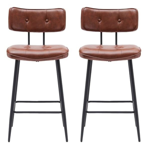 TAKSCO 26" Bar Stools Set of 2, Counter Height Kitchen Island Chairs with Mid Back and Footrest, Brown