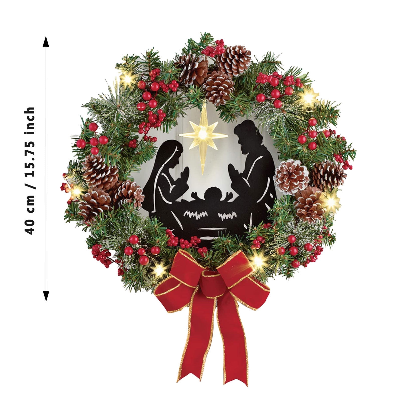 Christmas Pine Cone and Ribbon LED Wreath